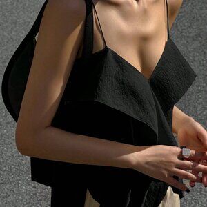 Black Casual Women's Ruffle Strap